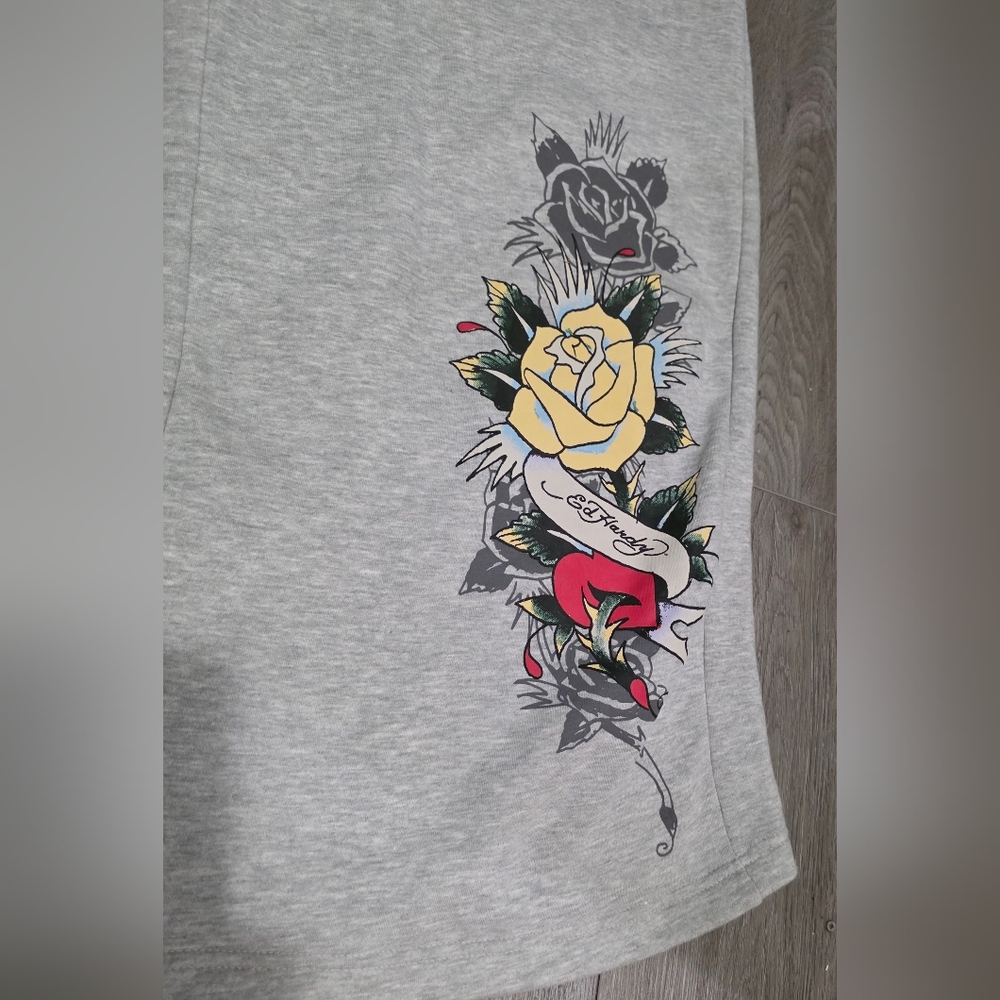 ED HARDY Rose And Sword Sweatpants Womans Sz 1XL Wide Leg Heather Grey - Picture 8 of 9